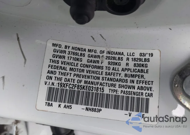 19XFC2F85KE031815: 43543663