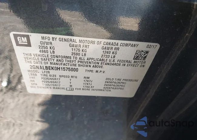 2GNALBEK0H1575000: 43543670