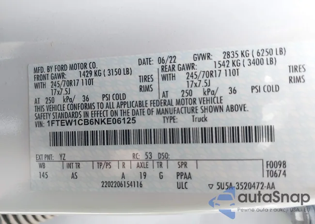 1FTEW1CB6NKE06125: 43543697