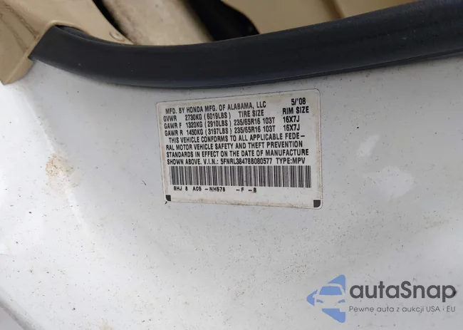 5FNRL38478B080577: 43543701