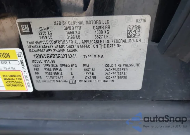 1GNKVGKD3GJ274341: 43543868