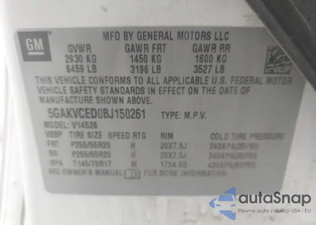 5GAKVCED0BJ150261: 43543895