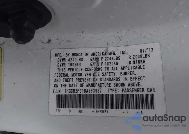 1HGCR2F31DA253927: 43543919