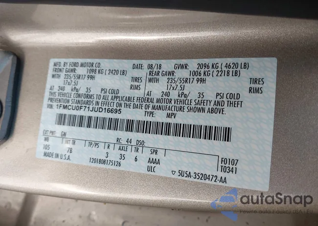 1FMCU0F71JUD16695: 43543945