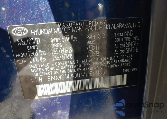 5NMS14AJ0MH341165: 43543037