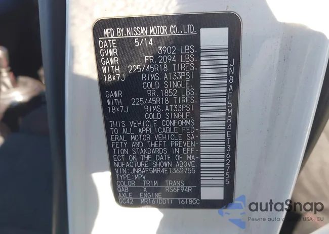 JN8AF5MR4ET362755: 43543348