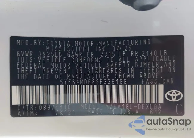 5YFB4MDE8SP336188: 43544367