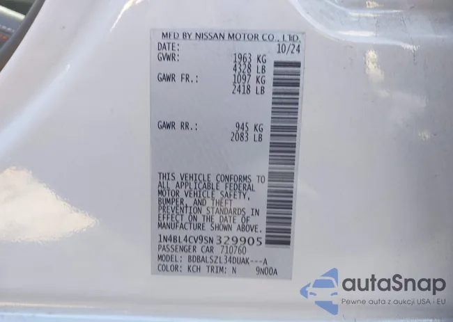 1N4BL4CV9SN329905: 43544497