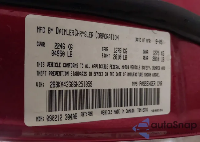 2B3KA43G86H251859: 43544502