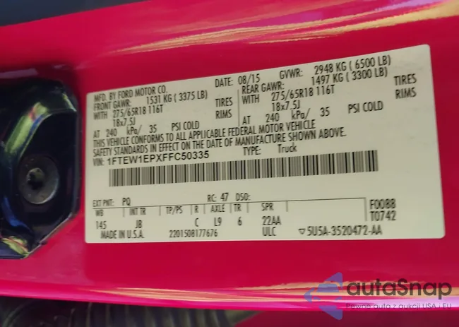 1FTEW1EPXFFC50335: 43544565