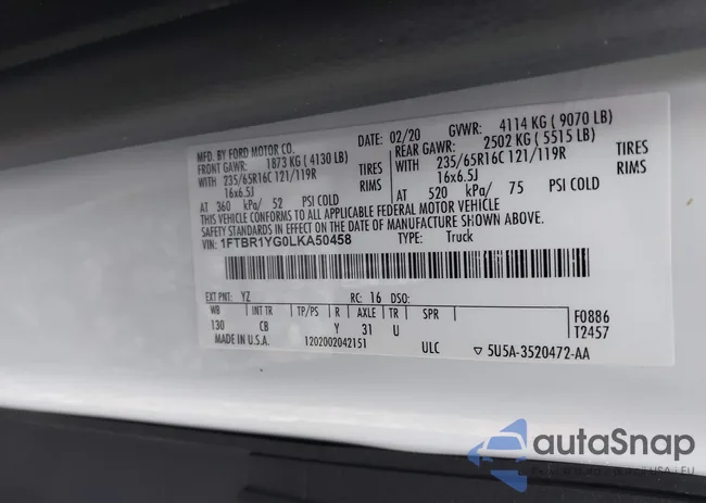 1FTBR1YG0LKA50458: 43544592