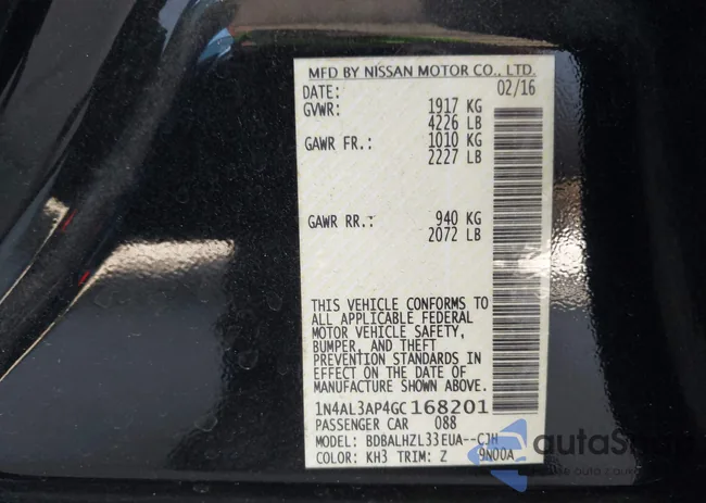 1N4AL3AP4GC168201: 43544933