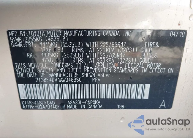 2T3BF4DV1AW048950: 43544096