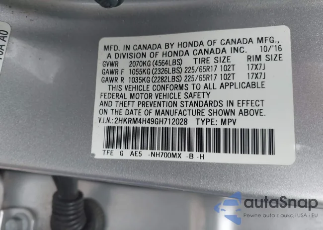 2HKRM4H49GH712028: 43544157