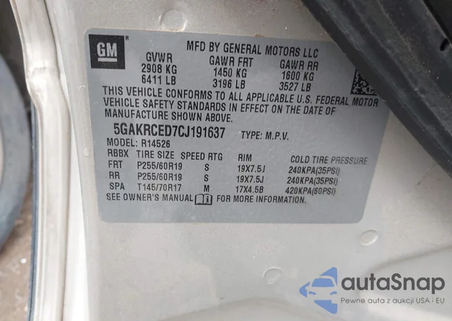 5GAKRCED7CJ191637: 43545363