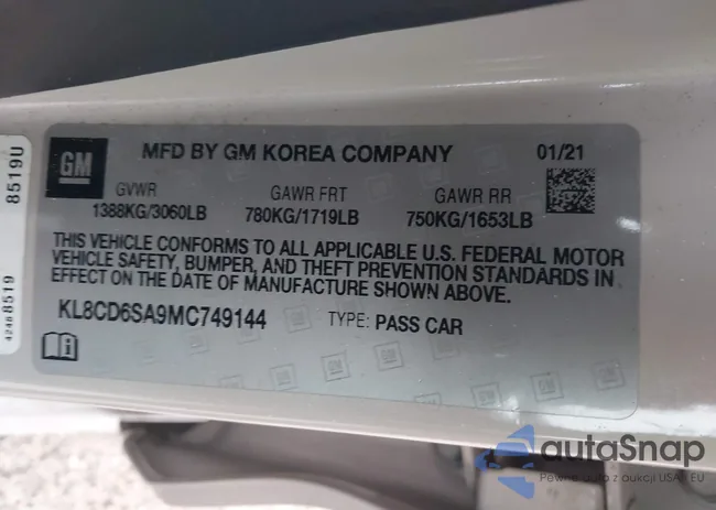 KL8CD6SA9MC749144: 43545455