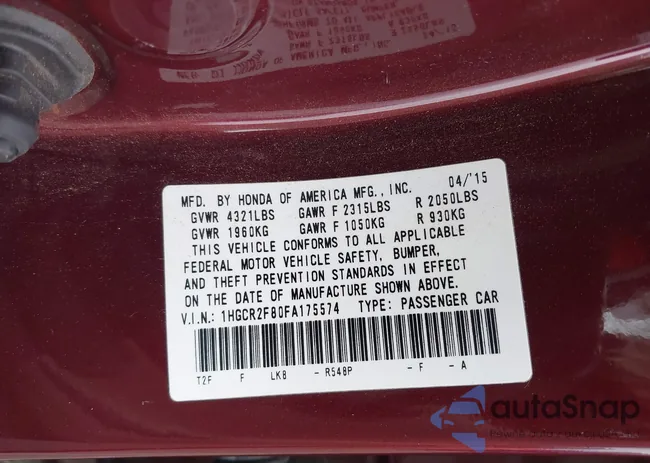 1HGCR2F80FA175574: 43545524