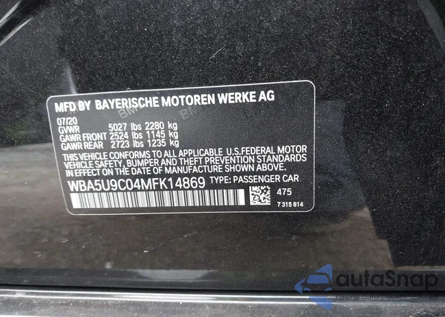 WBA5U9C04MFK14869: 43545648