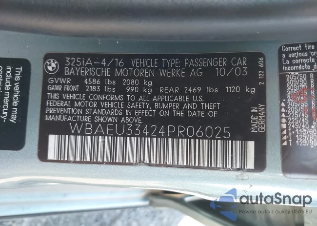 WBAEU33424PR06025: 43545712