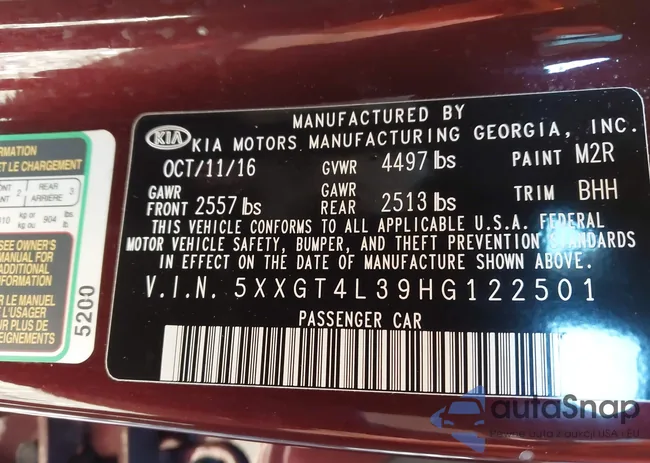 5XXGT4L39HG122501: 43545751