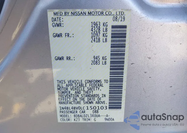 1N4BL4BV0LC150103: 43545856