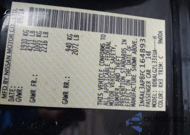 1N4AL3AP8FC164893: 43545097