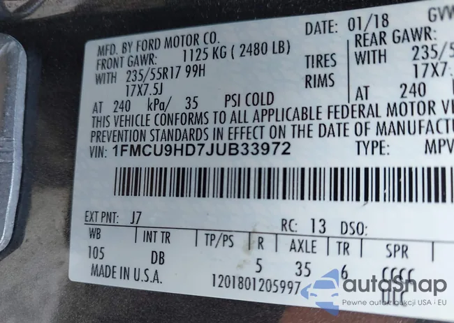 1FMCU9HD7JUB33972: 43545123