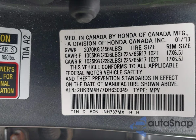 2HKRM4H77DH630949: 43545161