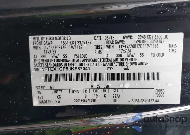 1FTEX1CP5JKE87041: 43546427