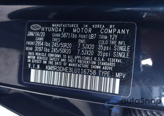 KM8R3DHE3LU116758: 43546466