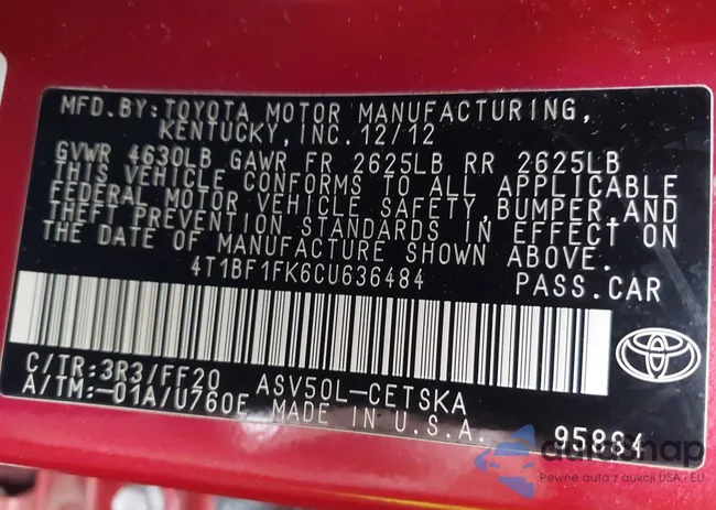 4T1BF1FK6CU636484: 43546587