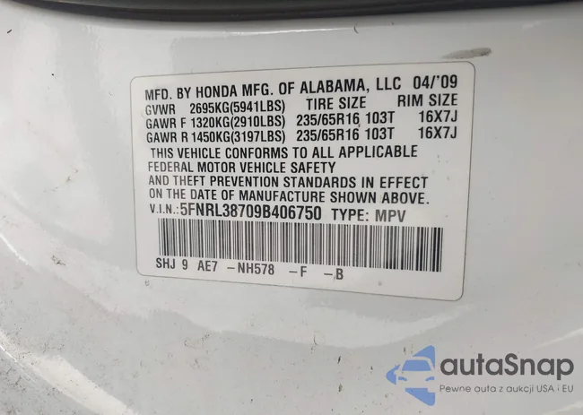 5FNRL38709B406750: 43546639