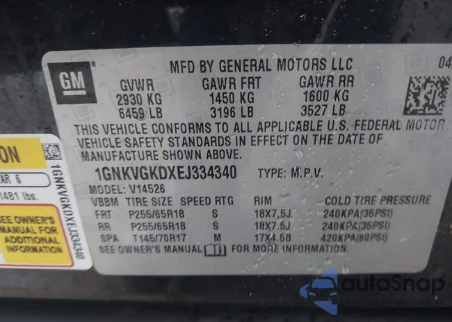 1GNKVGKDXEJ334340: 43546659