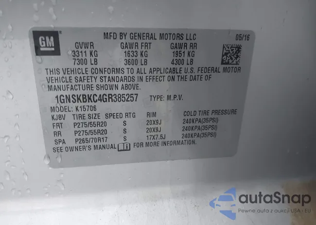 1GNSKBKC4GR385257: 43546709