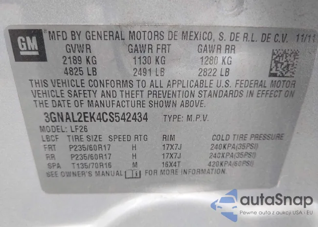 3GNAL2EK4CS542434: 43546773