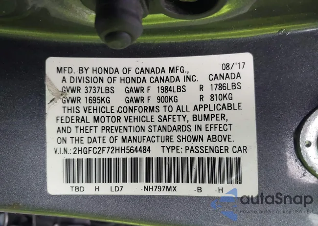 2HGFC2F72HH564484: 43546777