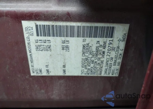 1N4AL2APXCC220791: 43546801