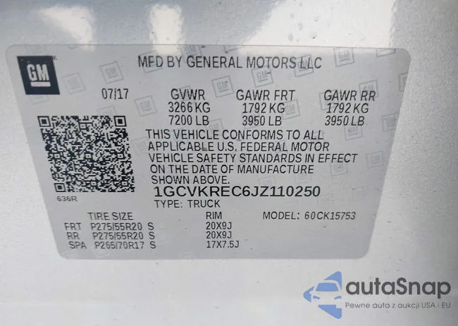 1GCVKREC6JZ110250: 43547658