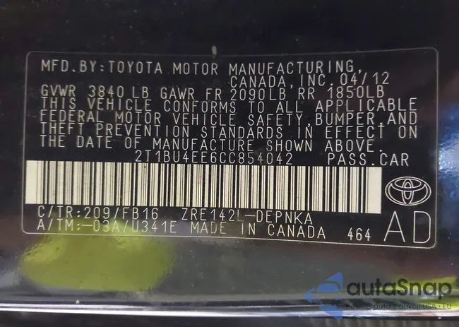 2T1BU4EE6CC854042: 43547843