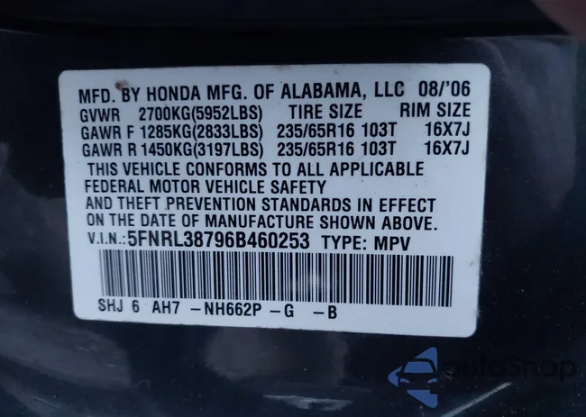 5FNRL38796B460253: 43547853