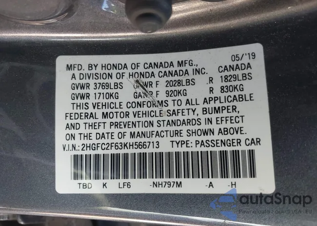 2HGFC2F63KH566713: 43547895