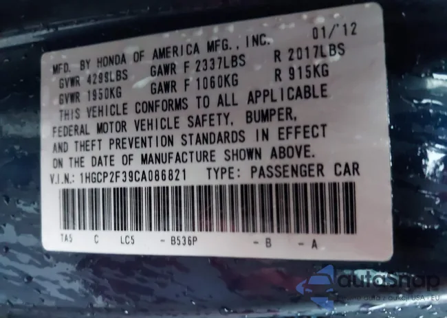 1HGCP2F39CA086821: 43547303