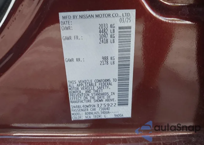 1N4BL4DW9SN375922: 43548565