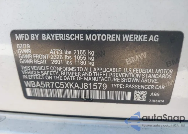 WBA5R7C5XKAJ81579: 43548768