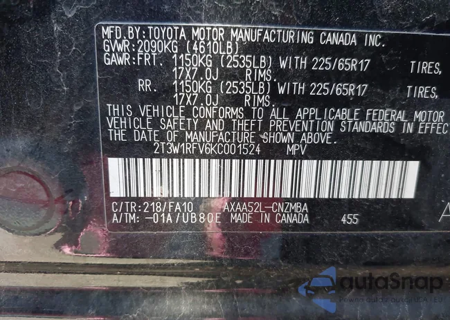 2T3W1RFV6KC001524: 43548940