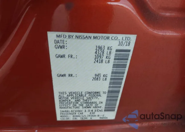 1N4BL4CV4KC134306: 43547995