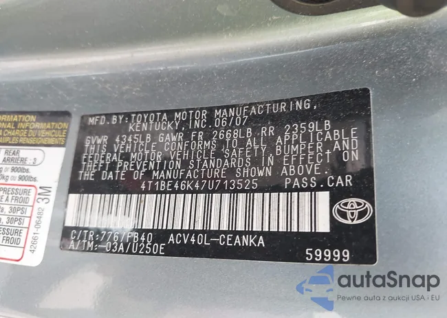 4T1BE46K47U713525: 43549741