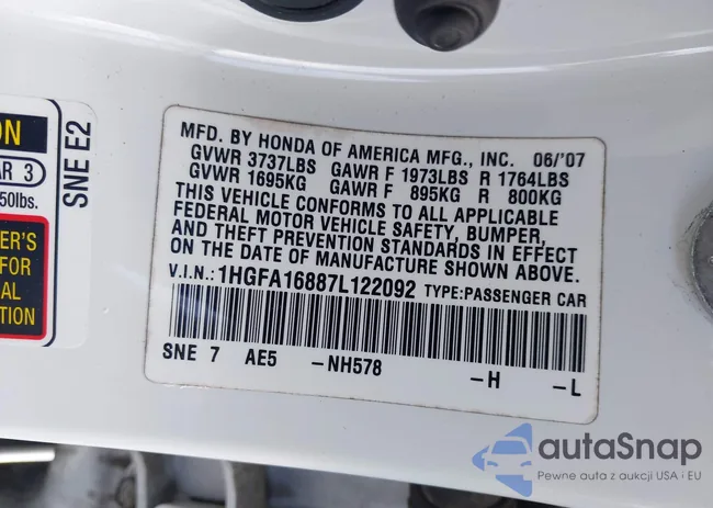 1HGFA16887L122092: 43549877