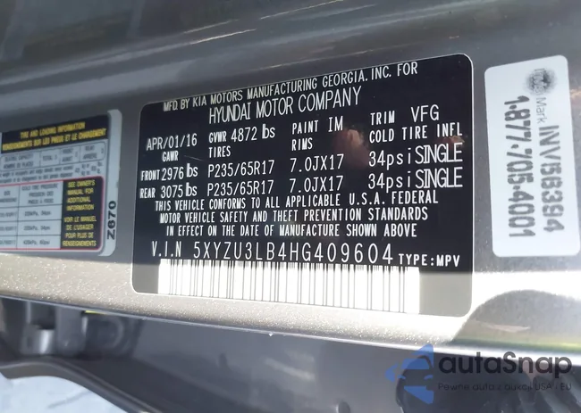 5XYZU3LB4HG409604: 43549958