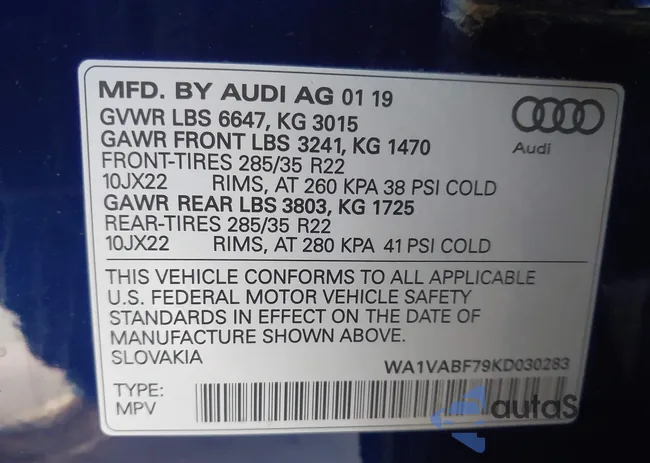 WA1VABF79KD030283: 43550452